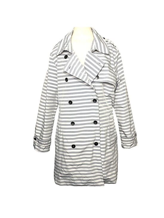 Denver Hayes Jackets & Blazers - D Hayes Trench Coat Windbreaker Sz 2XL Gray White Striped Water repellant